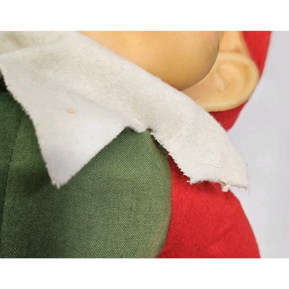 Vintage Rushton Red & Green Christmas Elf Rubber Face 17" Plush Decor - Picture 12 of 12